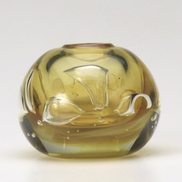 DOMINICK LABINO: DOMINICK LABINO; Spherical translucent gold glass vase; Signed and dated 1979; 3 1/2'' x 4 1/2''