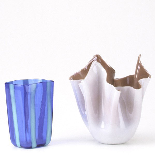 VENINI: VENINI; Two Murano glass vases: cased glass handkerchief and striated flaring; Each marked Venini Murano, Italia; Taller: 8 1/2''