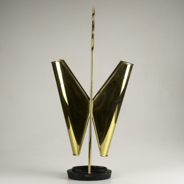 ITALIAN: ITALIAN; Umbrella stand, 1950s; Brass and enameled metal; Unmarked; 29'' x 14'' x 6''