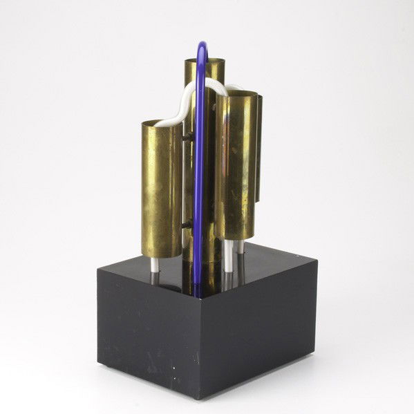 PETER HURD: PETER HURD; Neon and brass sculpture on black Lucite base; 15''