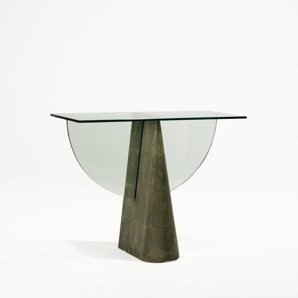 AMERICAN: AMERICAN; Console table, 1980s; Shagreen and glass; Unmarked; 31'' x 39'' x 16''