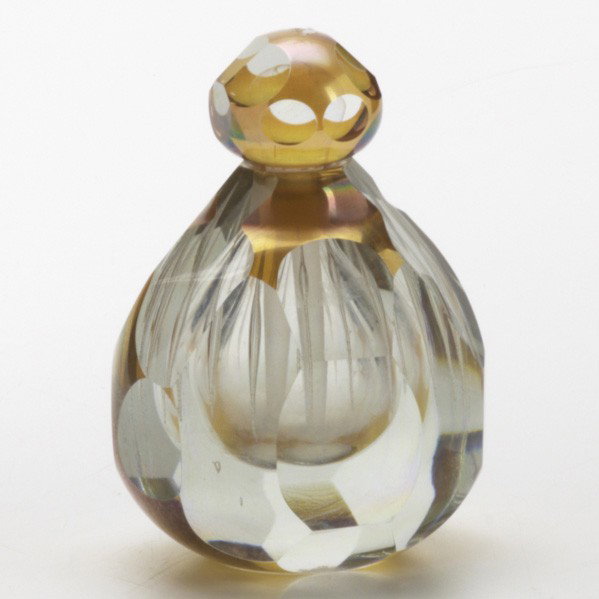 BRIAN MAYTUM: BRIAN MAYTUM; Faceted amber to clear cut glass perfume bottle; Signed and dated 1983; 6 1/4'' x 4''