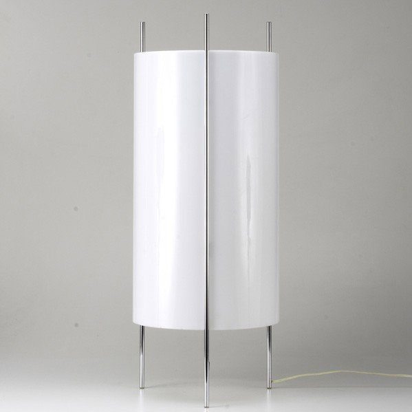 PAUL MAYEN / HABITAT: PAUL MAYEN; HABITAT; Chrome and enameled metal table lamp with white acrylic cylindrical shade, 1970s. 31'' x 11 1/2''