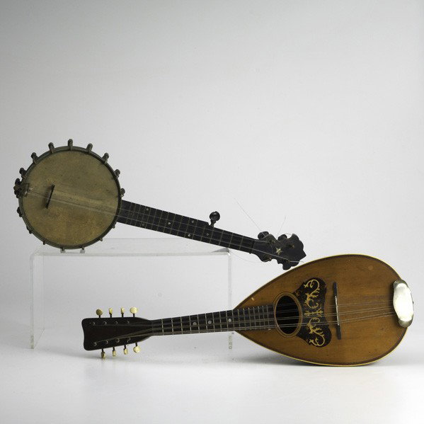 MUSICAL INSTRUMENTS: MUSICAL INSTRUMENTS; Two pieces: S.S. Stewart banjo, 1891-1896 and American Conservatory Neopolitan style mandoline, c. 1920; Both marked; Longest: 23 1/2''