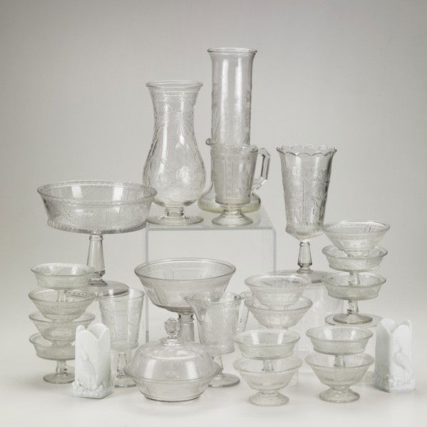 AESTHETIC MOVEMENT GLASS: AESTHETIC MOVEMENT GLASS; Approximately twenty four pieces: two vases by Thomas Webb; One Webb piece signed; Tallest: 12'' x 4 3/4''