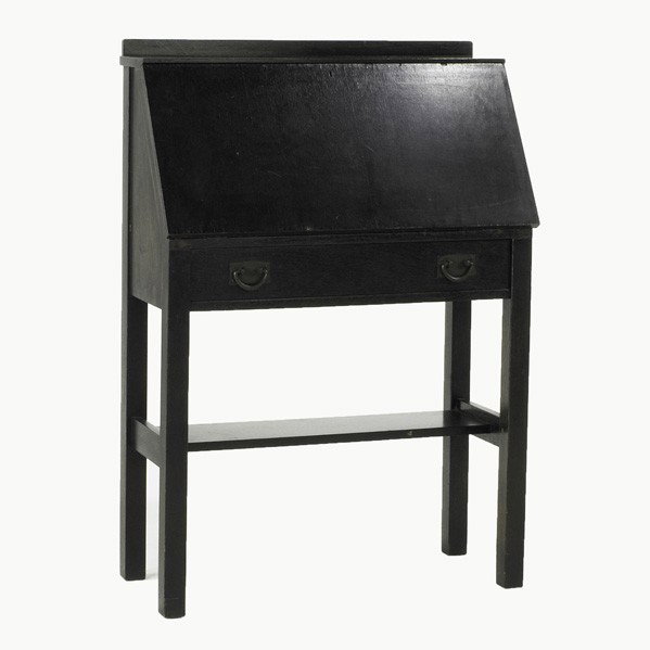 GUSTAV STICKLEY: GUSTAV STICKLEY; No. 728 drop-front desk with fitted interior; Desk with red decal; Desk: 43 1/2'' x 30'' x 14 1/2''