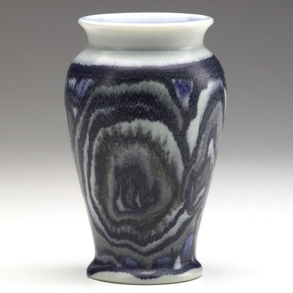JENS JENSEN / ROOKWOOD: JENS JENSEN; ROOKWOOD; Vellum vase, 1930; Flame mark/XXX/2720 artist cipher; 6 1/4'' x 3 1/2''