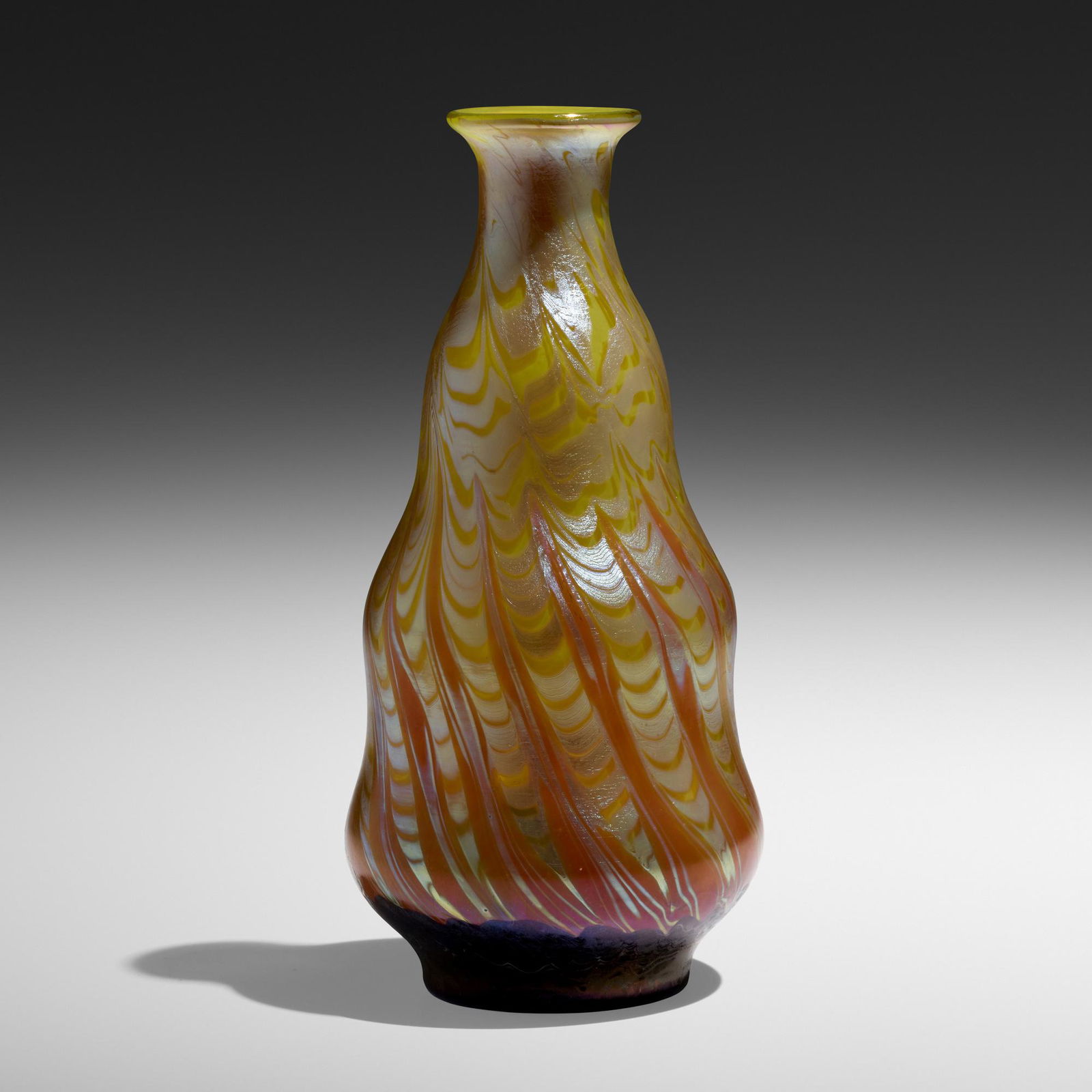 Franz Hofstotter for Loetz, Rare Phanomen vase: Franz Hofstotter for Loetz Rare Phanomen vase (Gre 356) Austria, c. 1900hand-blown glass 10 h × 4.75 dia in (25 × 12 cm) Franz Hofstotter designed this decorative motif for the 190