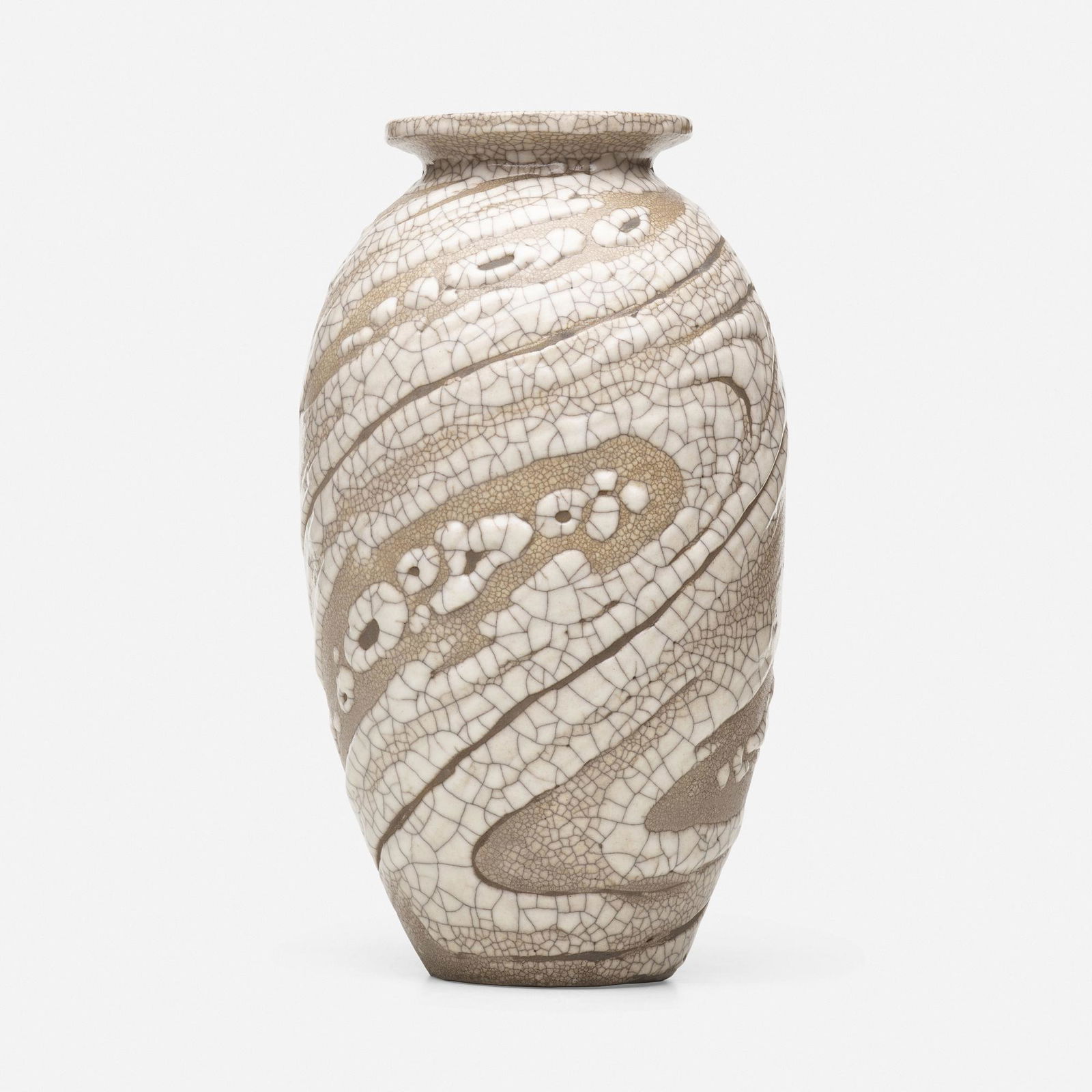 Rene Buthaud, Vase: Rene Buthaud Vase France, c. 1930peau-de-serpent (snakeskin)-glazed earthenware, wax-resist decoration 11.75 h × 6.25 dia in (30 × 16 cm) Remnant of signature to underside.