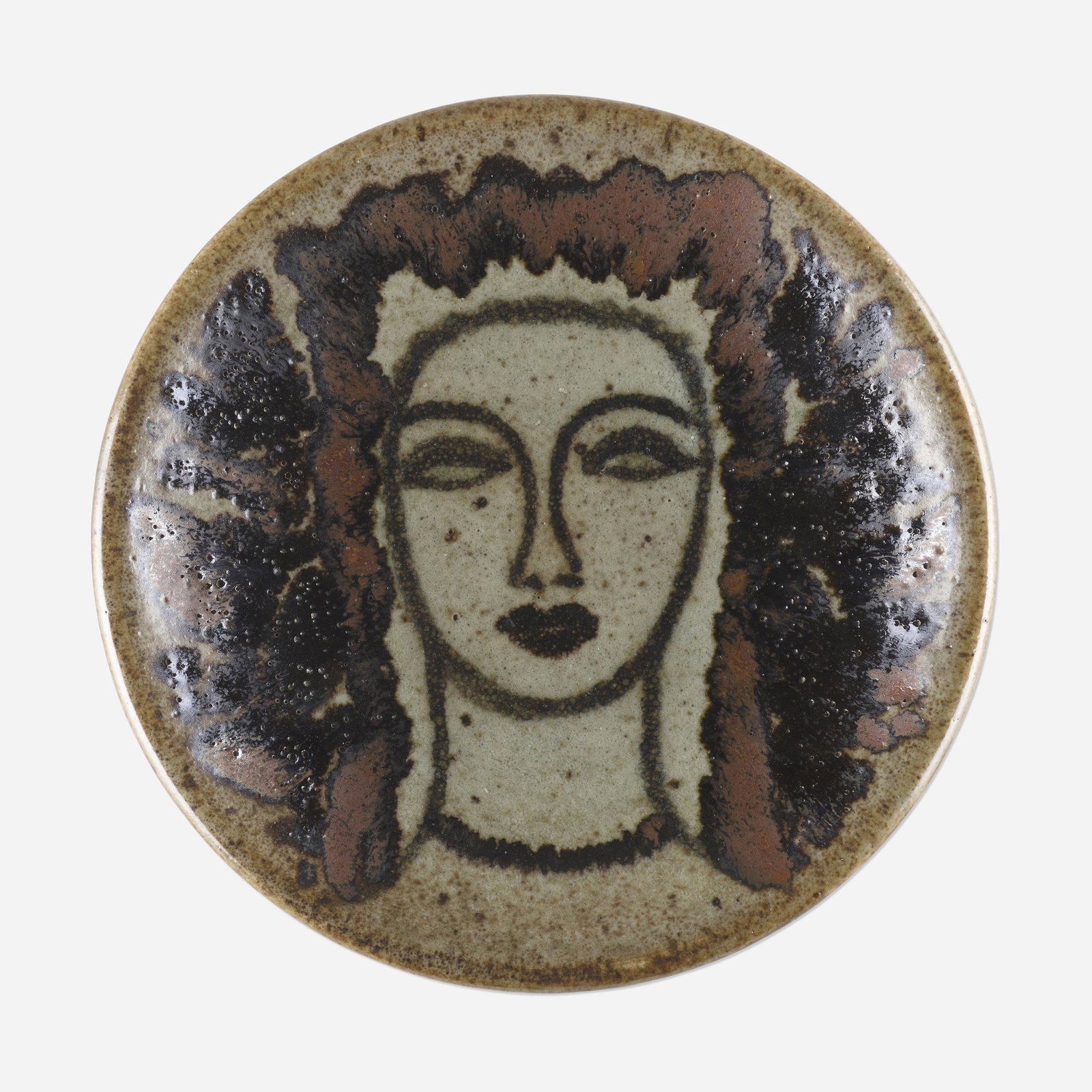 Rene Buthaud, Plate: Rene Buthaud Plate France, c. 1925glazed stoneware 1.25 h × 7.5 dia in (3 × 19 cm) Glazed signature to underside 'RB'. Provenance: Collection of Frances Gel