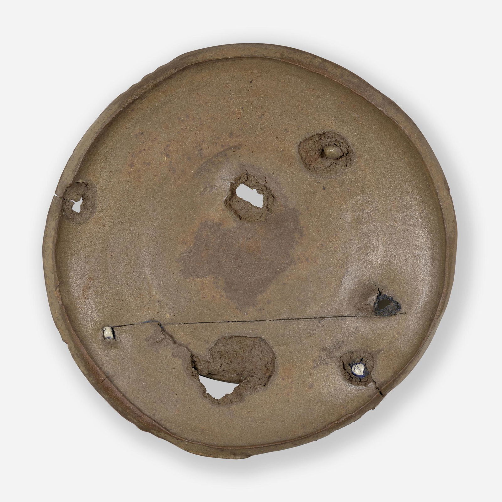 Peter Voulkos, Untitled (Plate): Peter Voulkos Untitled (Plate) USA, 1976glazed, gouged, and incised gas-fired stoneware with porcelain pass-throughs 3.75 d × 21.5 dia in (10 × 55 cm) Signed and dated to verso 'Vo