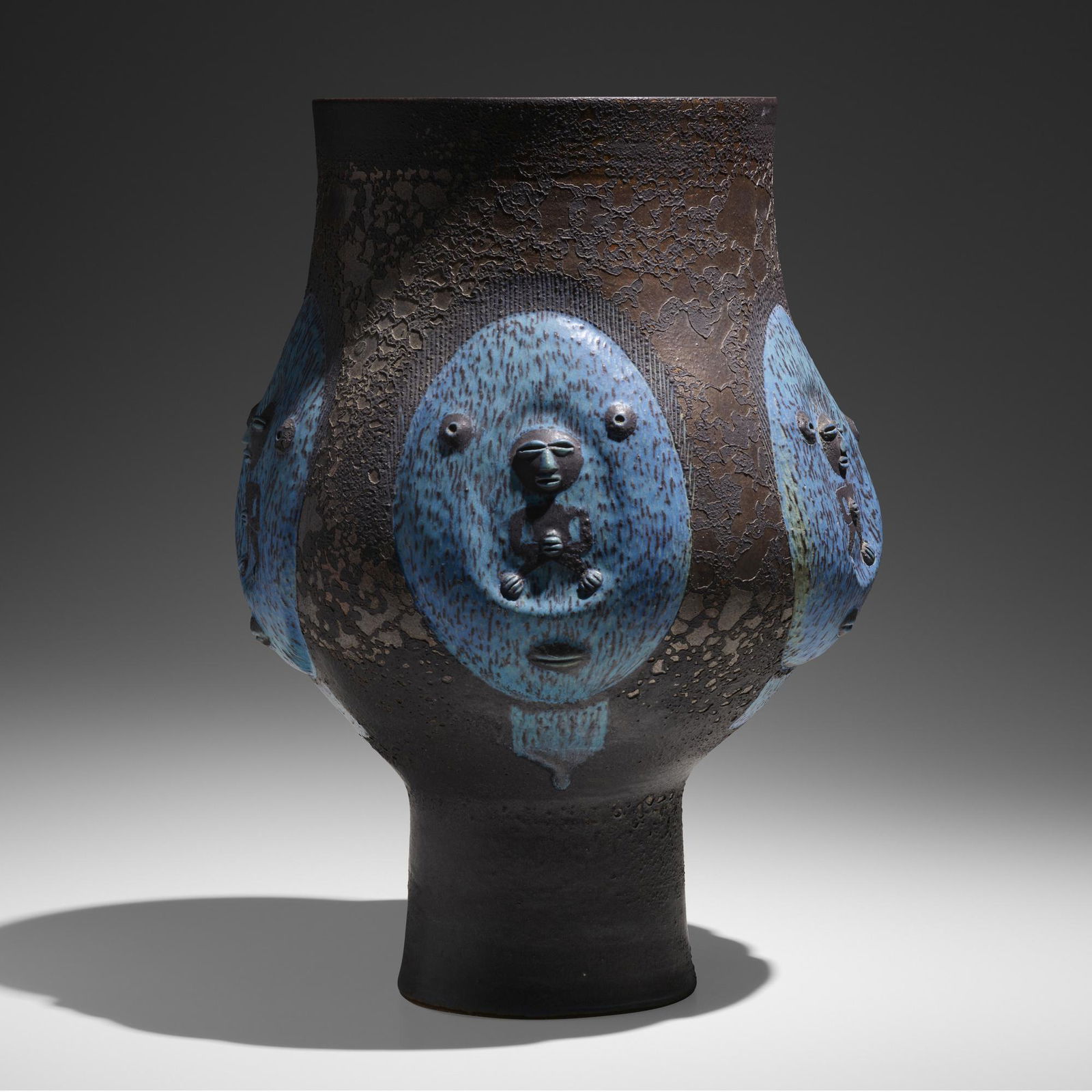 Edwin and Mary Scheier, Early chalice form: Edwin and Mary Scheier Early and Monumental chalice form USA, 1966glazed stoneware 19.5 h × 14 dia in (50 × 36 cm) Incised signature and date to underside 'Scheier 66'.