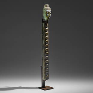 Marlene Rose, Metallic Pillar Buddha: Marlene Rose Metallic Pillar Buddha USA, 2011cast glass, steel 65.5 h &times; 8.5 w &times; 9 l in (166 &times; 22 &times; 23 cm) Sold with a certificate of authenticity from the artist.