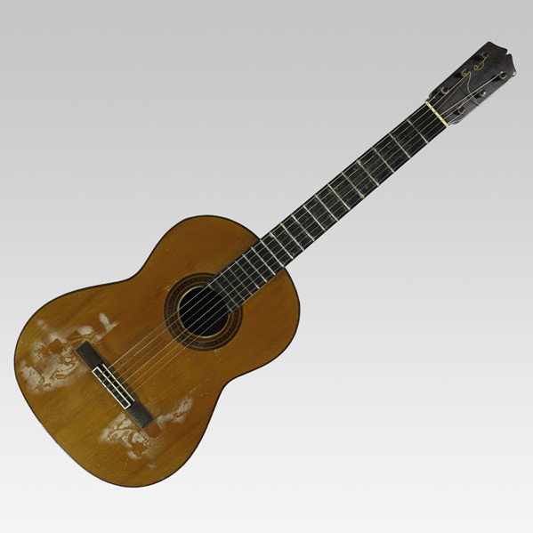 MARCELO BARBERO FLAMENCO GUITAR: MARCELO BARBERO FLAMENCO GUITAR; Cedar and cypress, 1946; Label reads ''Marcelo Barbero constructor 3-4or-J4LAJ ministriles, 6 pral. deha. Ano 1946 Madrid''; 39 1/4'' x 14 3/8'' x 3 3/4''