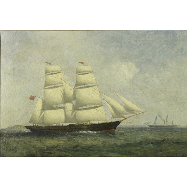 19TH C. BRITISH MARITIME PAINTING: 19TH C. BRITISH MARITIME PAINTING; Oil on canvas of a schooner with full sails (framed); 18'' x 26''