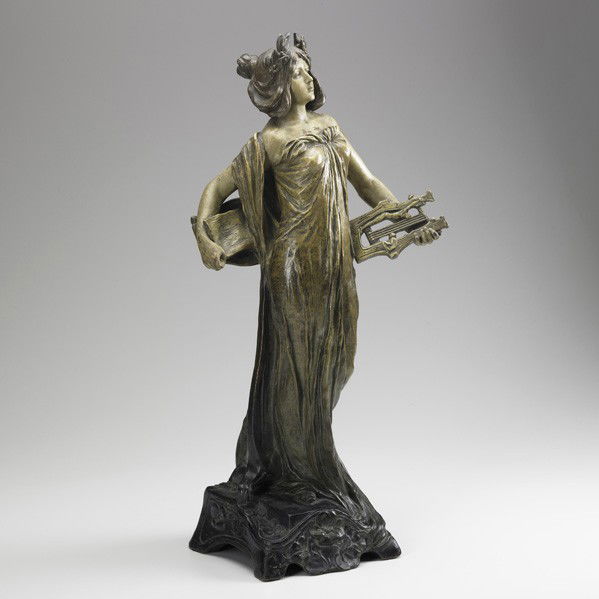 AMPHORA: AMPHORA; Porcelain figure of a muse with lyre and music stand, 20th c.; Overall losses to paint; Stamped Made in Austria 387; 22 1/2''