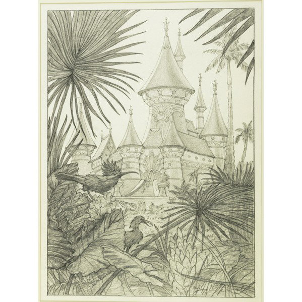 GREG HILDEBRANDT (American, b.1939): GREG HILDEBRANDT (American, b. 1939); Pencil on paper, ''Glynda's Castle'' (framed); Signed and titled; 20'' x 14''