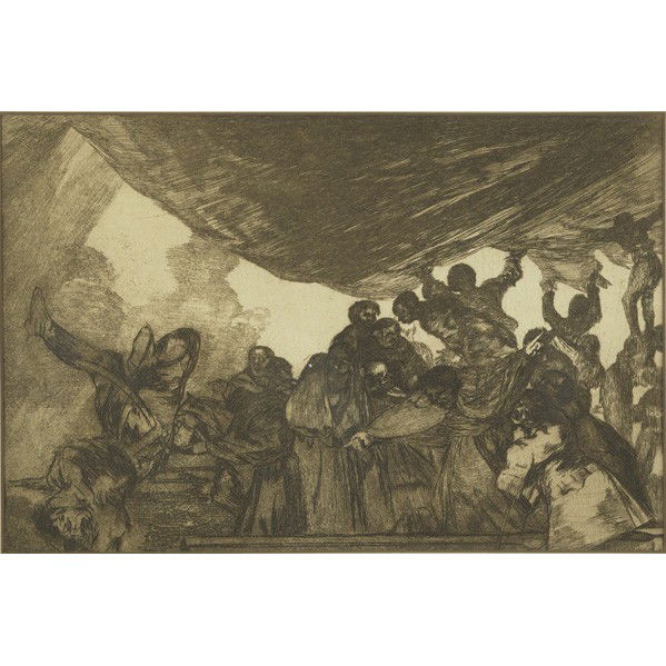 AFTER FRANCISCO GOYA (Spanish, 1746-1828): AFTER FRANCISCO GOYA (Spanish, 1746-1828); Three etchings on paper: ''Death of Pepe Illo'' (framed), ''Evident Folly'' (framed) and ''The Way in Which the Ancient Spanish Hunted Bulls in the Open Coun