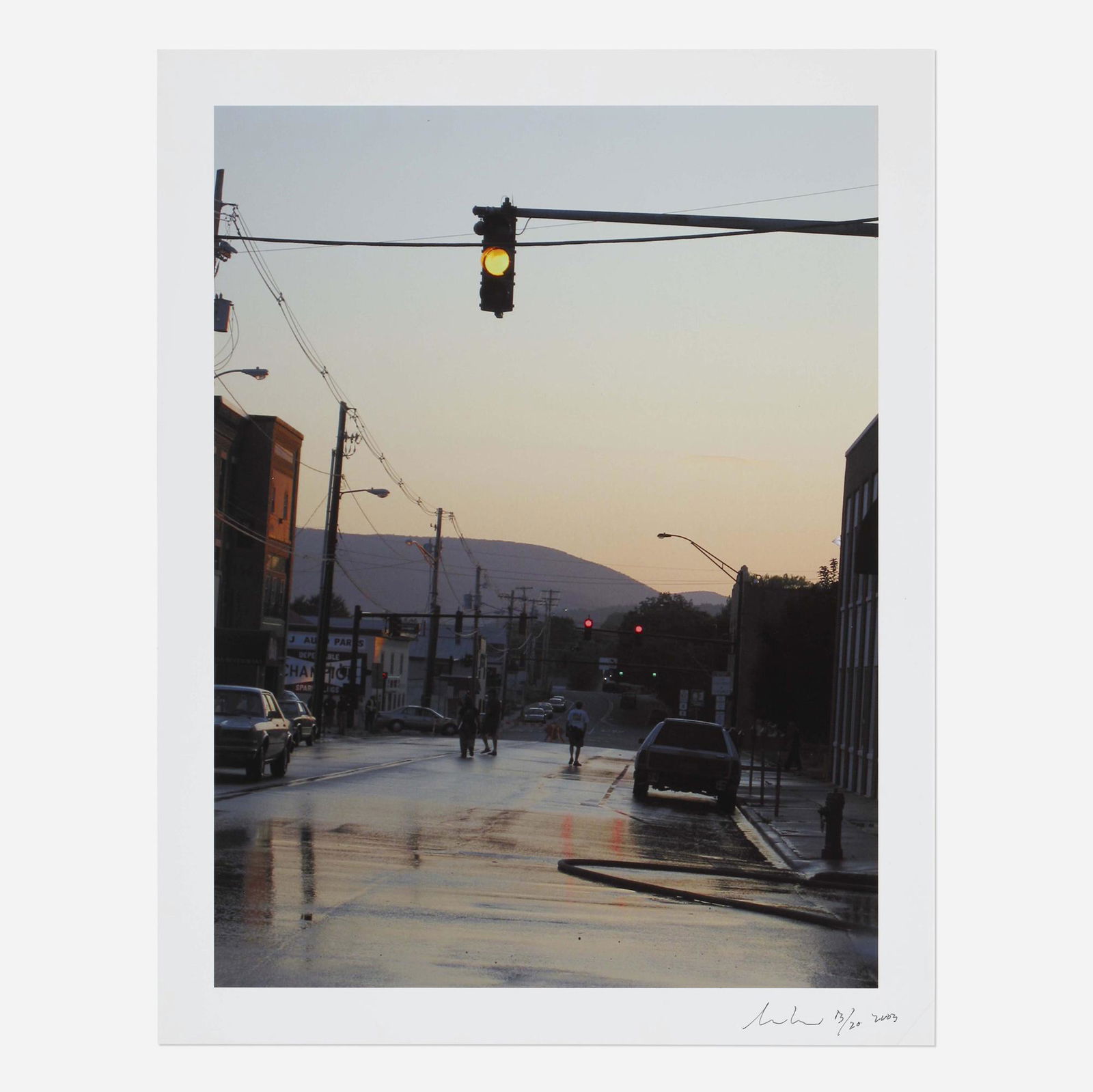 Gregory Crewdson, Production Still: Gregory Crewdson Production Still (Merchant's Row) 2003c-print image: 16 h × 12 w in (41 × 30 cm) sheet: 18 h × 14 w in (46 × 36 cm) Signed, dated and numbered to lo