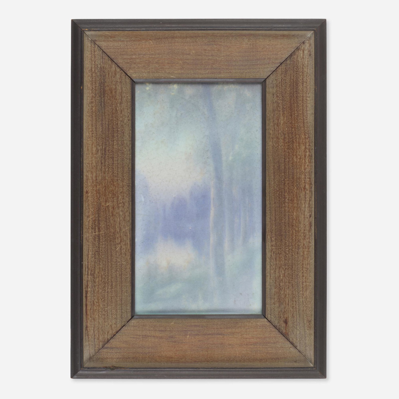 Rookwood Pottery, Scenic Vellum plaque: Rookwood Pottery Scenic Vellum plaque with tall trees USA, 1915glazed earthenware, original frame 9.25 h Ã— 5 w in (23 Ã— 13 cm) Impressed manufacturer's mark and date to verso 'Flame mark XV