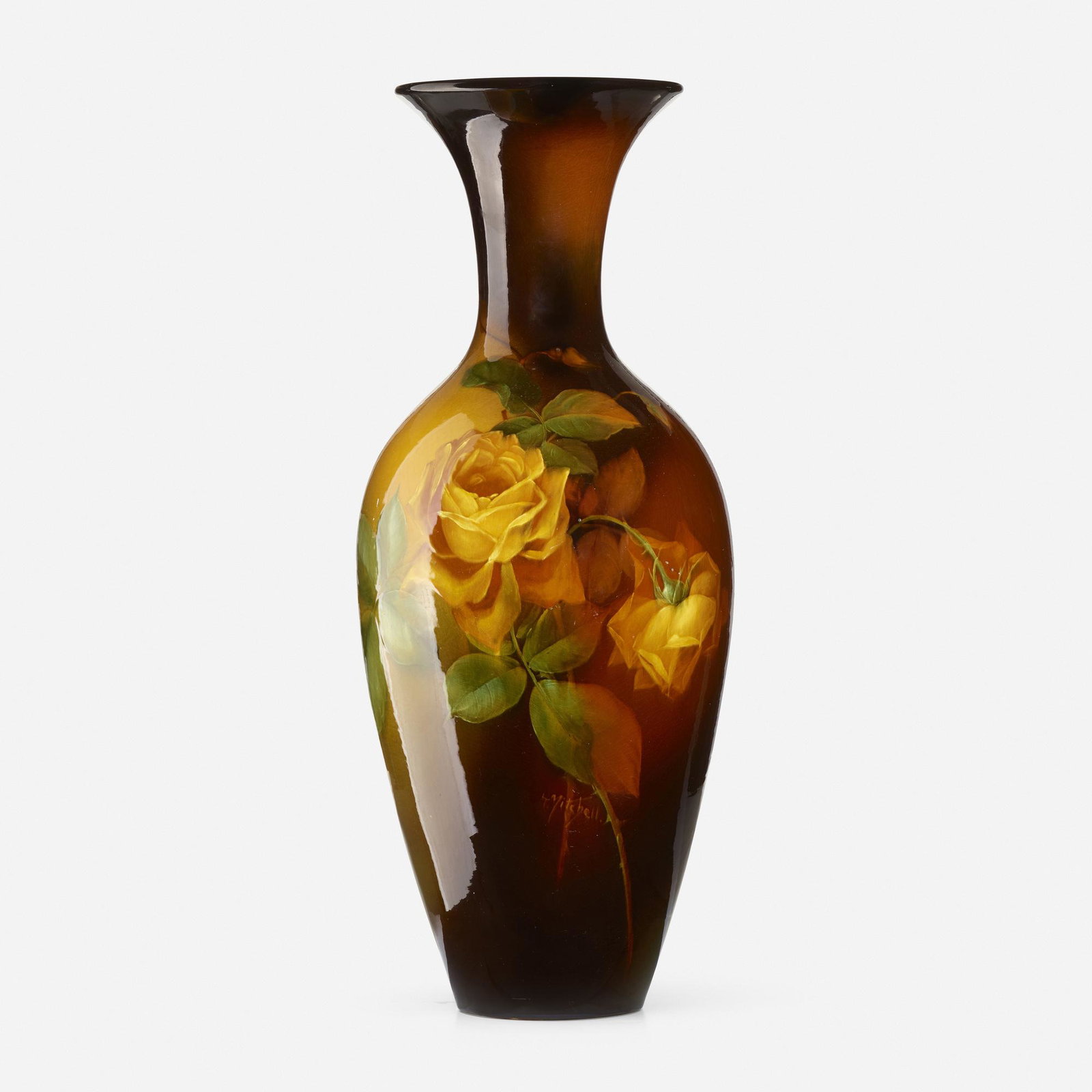 Weller Pottery, Louwelsa floor vase with roses (1 of 4)
