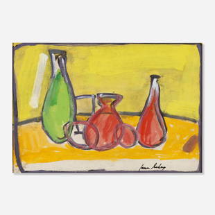 James Lechay, Still Life: James Lechay Still Life gouache on paper 15.5 h &times; 22.625 w in (39 &times; 57 cm) Signed to lower right 'James Lechay'. Titled and dated to verso 'Still Life June 10'. This