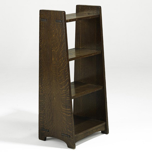 L. & J.G. STICKLEY; Magazine stand: L. & J.G. STICKLEY; Magazine stand; Remnant of ''The Work of...'' decal; 42'' x 18'' x 15''