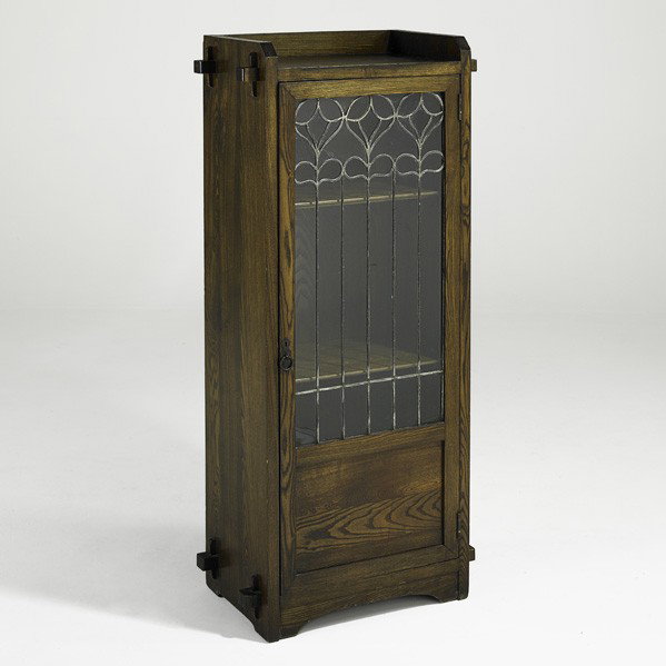 LIMBERT; Leaded glass bookcase: LIMBERT; Chestnut bookcase with leaded glass door; Unmarked; 54'' x 24'' x 14''