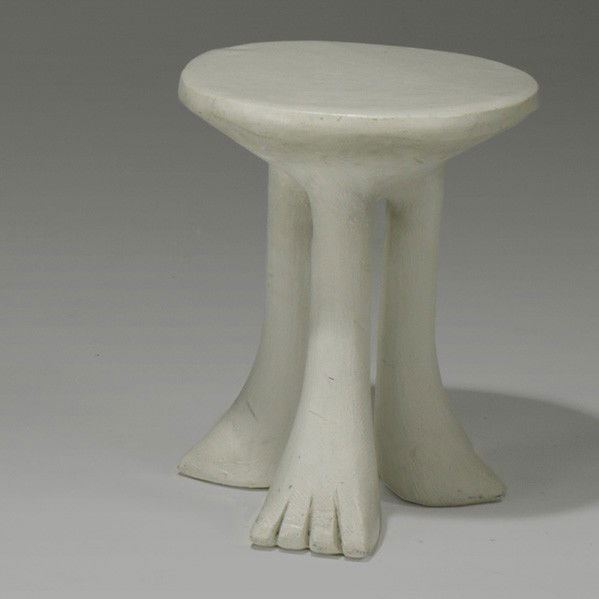 JOHN DICKINSON; African table: JOHN DICKINSON; African table, USA, 1970s; Enameled plaster; Incised signature; 20 1/2'' x 16 1/2''