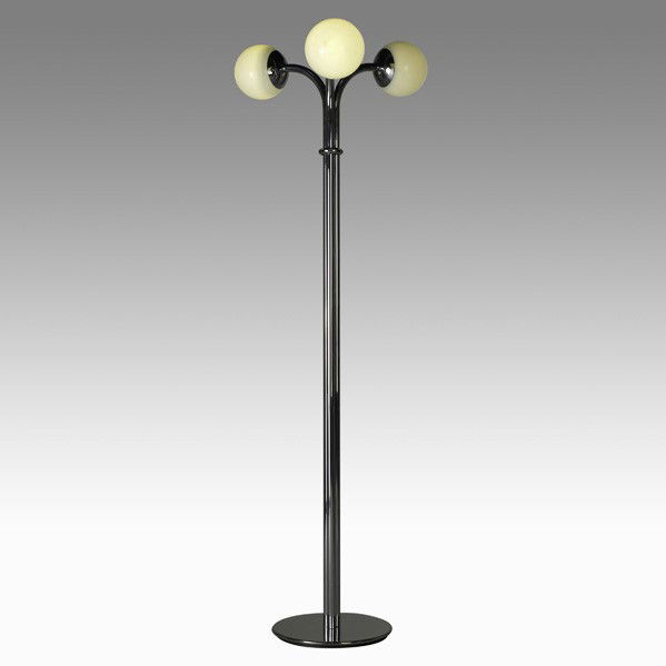 SUPERSTUDIO; Excelsior floor lamp: SUPERSTUDIO; Excelsior floor lamp, Italy, 1969; Chromed metal and blue glass; Provenance: Philip Cutler; Unsigned; 83'' x 28'', globes: 7 1/2'' dia.
