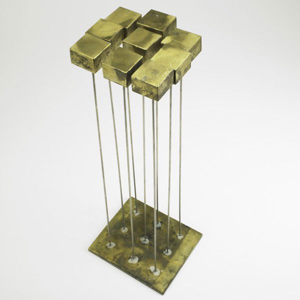 VAL BERTOIA; Sonambient sculpture: VAL BERTOIA; Abstract sculpture, ''9-Squared Times Sound,'' USA, 2011; Bronze; Provenance: Val Bertoia, Bertoia Studio; Signed B1649; 20'' x 6 1/4'' x 7''