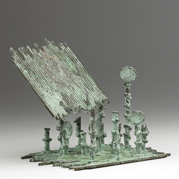 KLAUS IHLENFELD; Patinated bronze sculpture: KLAUS IHLENFELD; Patinated bronze sculpture, ''Raft of El Dorado, The Gilded One,'' USA, 1990s; Provenance: The artist; Stamped KI; 5 1/2'' x 5 1/2'' x 6''
