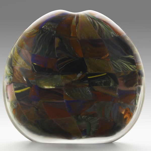 MICHELE BURATO; Hand blown glass vessel: MICHELE BURATO; Hand blown glass vessel, ''Kilt,'' Italy, 2002; Signed, titled and dated; 11 1/2'' x 12'' x 4''