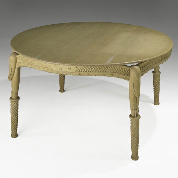 JUDY MCKIE; Grinning Beast table: JUDY KENSLEY McKIE; Grinning Beast table, USA, 1986; Carved bleached maple; Incised Copywright JKM 1986; 29 1/2'' x 60''