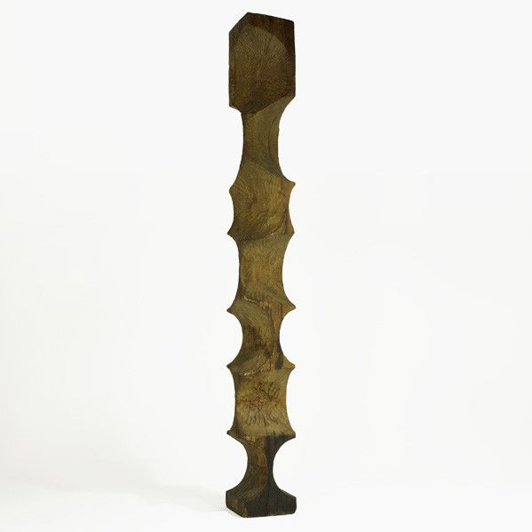 ROBERT GRAY; Totemic sculpture: ROBERT GRAY; Totemic sculpture, USA, 1960s; Chip-carved spruce; Note: Robert Gray taught at Silvermine School of Art, New Canaan, CT; Provenance: Harold LaBelle Antiques; Unsigned; 116'' x 13'' sq.