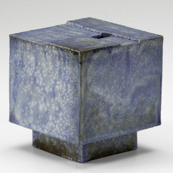 NATZLER; Slab built vessel: OTTO NATZLER; Slab built ceramic vessel in blue crystalline glaze, USA, 1977; Signed, dated and numbered X036; 5'' x 4 1/2'' x 4 1/2''