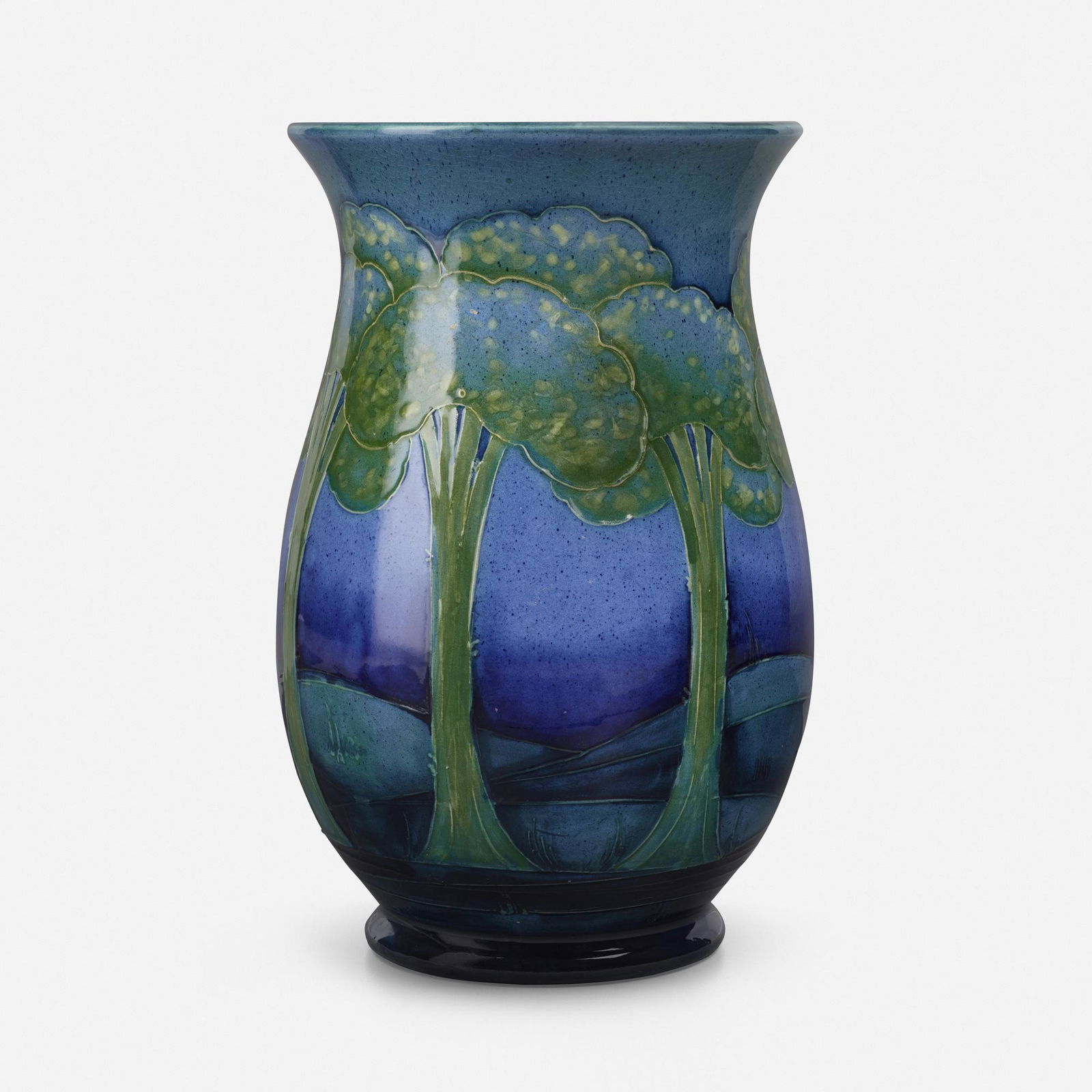 Moorcroft Pottery, Fine Moonlit Blue vase: Moorcroft Pottery Fine Moonlit Blue vase England, c. 1930glazed earthenware 9.5 h x 5.75 dia in (24 x 15 cm) Impressed Cobridge manufacturer's mark to underside 'Made in England W. Moorcroft P