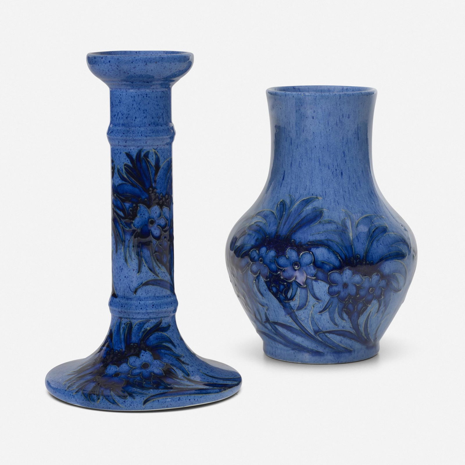 Moorcroft, Cornflower candlestick and vase (1 of 3)