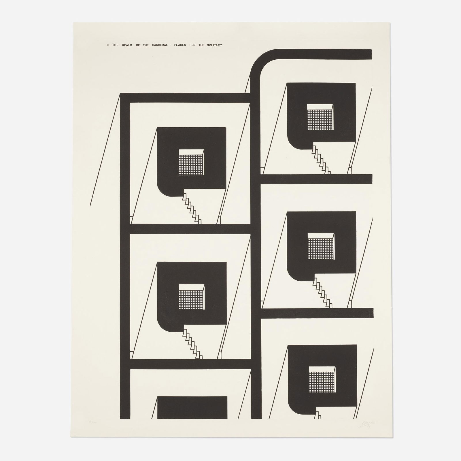 Robert Morris, Places for the Solitary: Robert Morris Places for the Solitary (from the In the Realm of the Carceral portfolio) 1979etching and aquatint image: 43.5 h Ã— 32.5 w in (110 Ã— 83 cm) sheet: 47.5 h Ã— 36.5 w in (121 Ã��