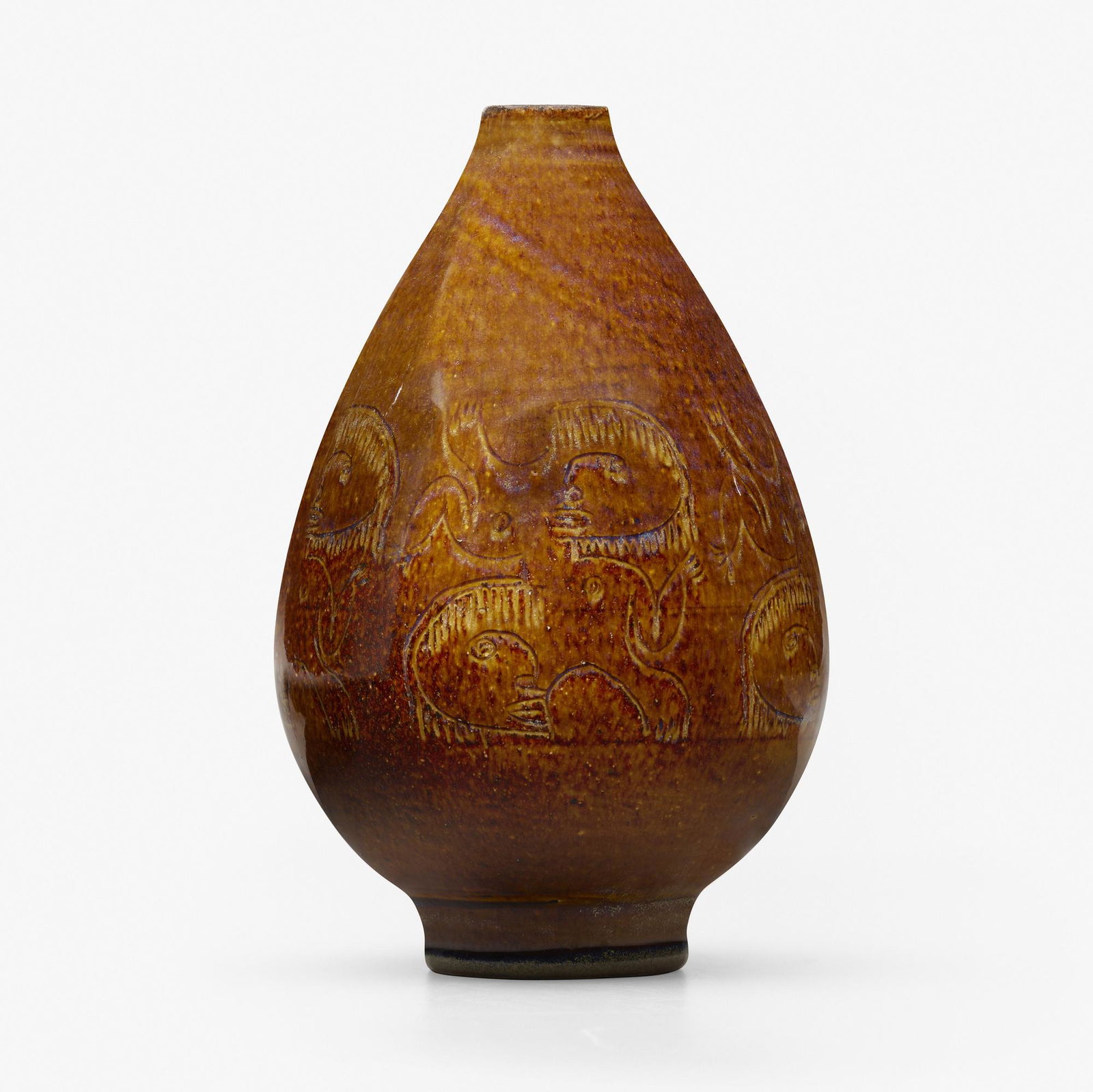 Edwin and Mary Scheier, Early vase: Edwin and Mary Scheier Early vase USA, c. 1955glazed stoneware 7 h × 4.25 dia in (18 × 11 cm) Incised signature to underside 'Scheier'. This work will ship from