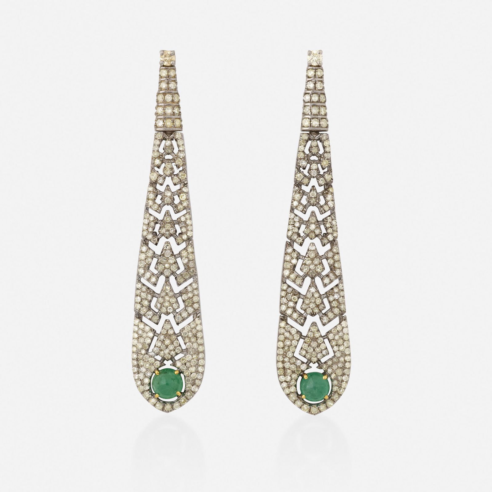 Emerald, diamond, and silver earrings (1 of 2)