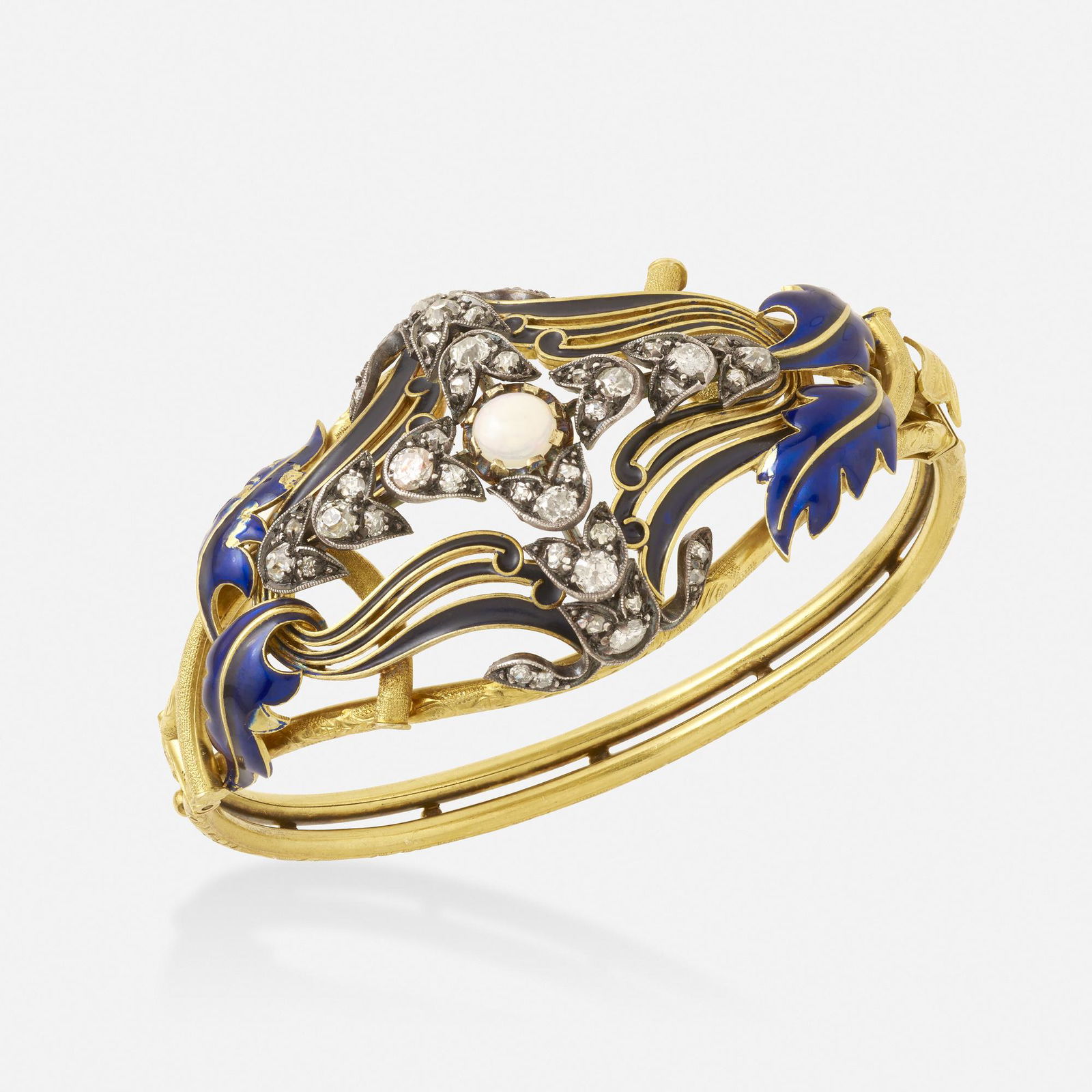 Victorian, Diamond, opal, and enamel bangle (1 of 2)