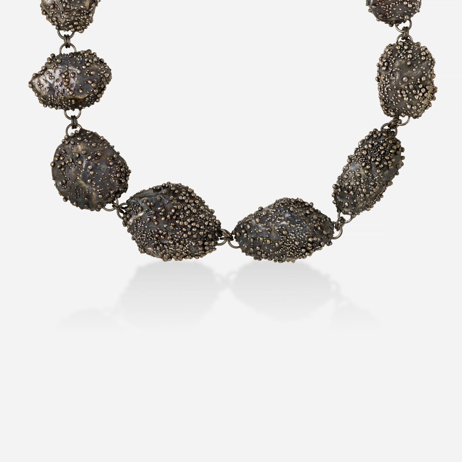 Giorgio Vigna, Silver necklace: Giorgio Vigna Silver necklace Of organic form, with granulation detailsPart of the Sasso CollectionOxidized silver Signed Giorgio Vigna 24.50 in; Gross weight 89.1 dwts