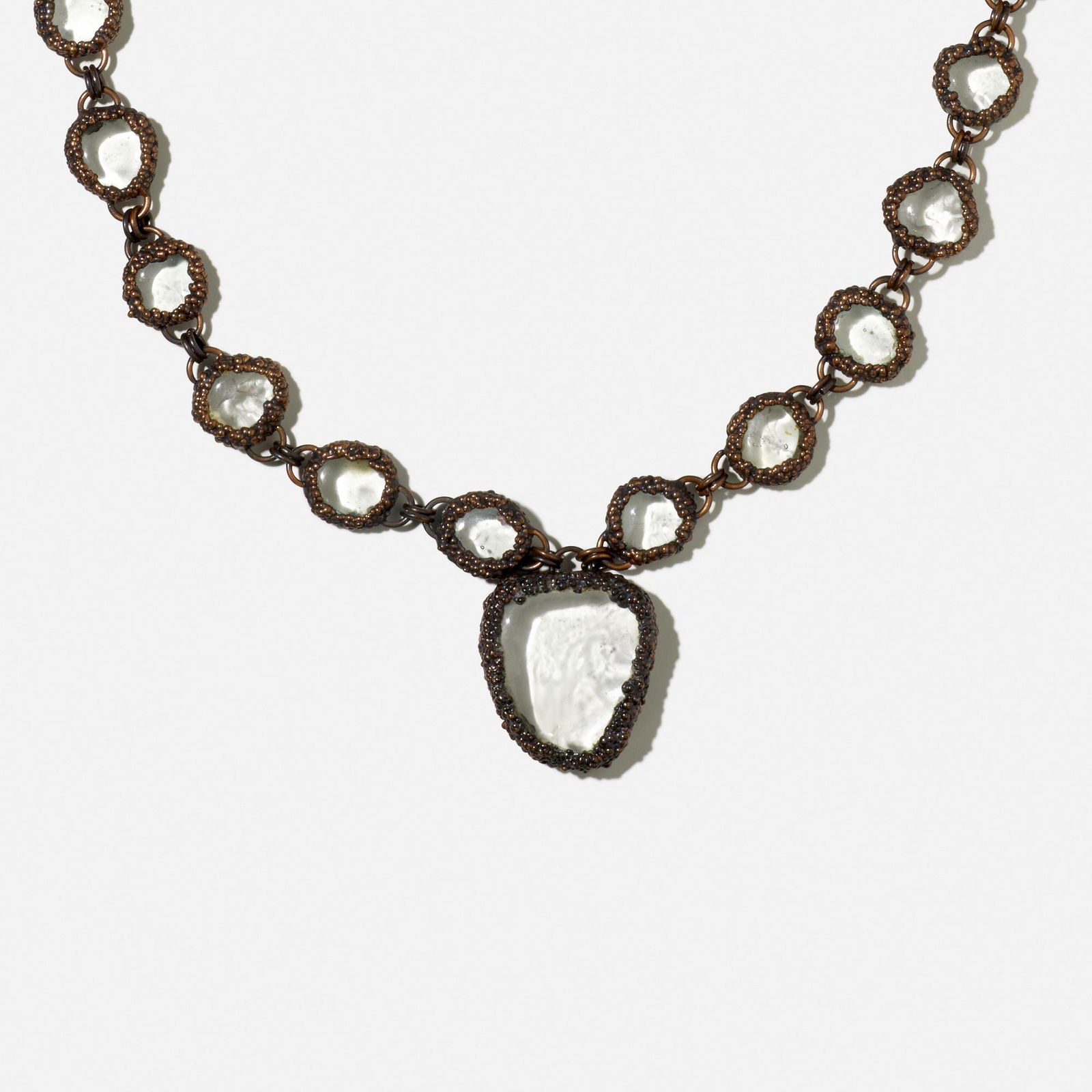 Giorgio Vigna, Copper and Murano glass necklace: Giorgio Vigna Copper and Murano glass necklace Of clear Murano glass, encased in copper granulationPart of the Sasso Collection Copper Signed Giorgio Vigna 33 in; Gross weight 143.3 dwts