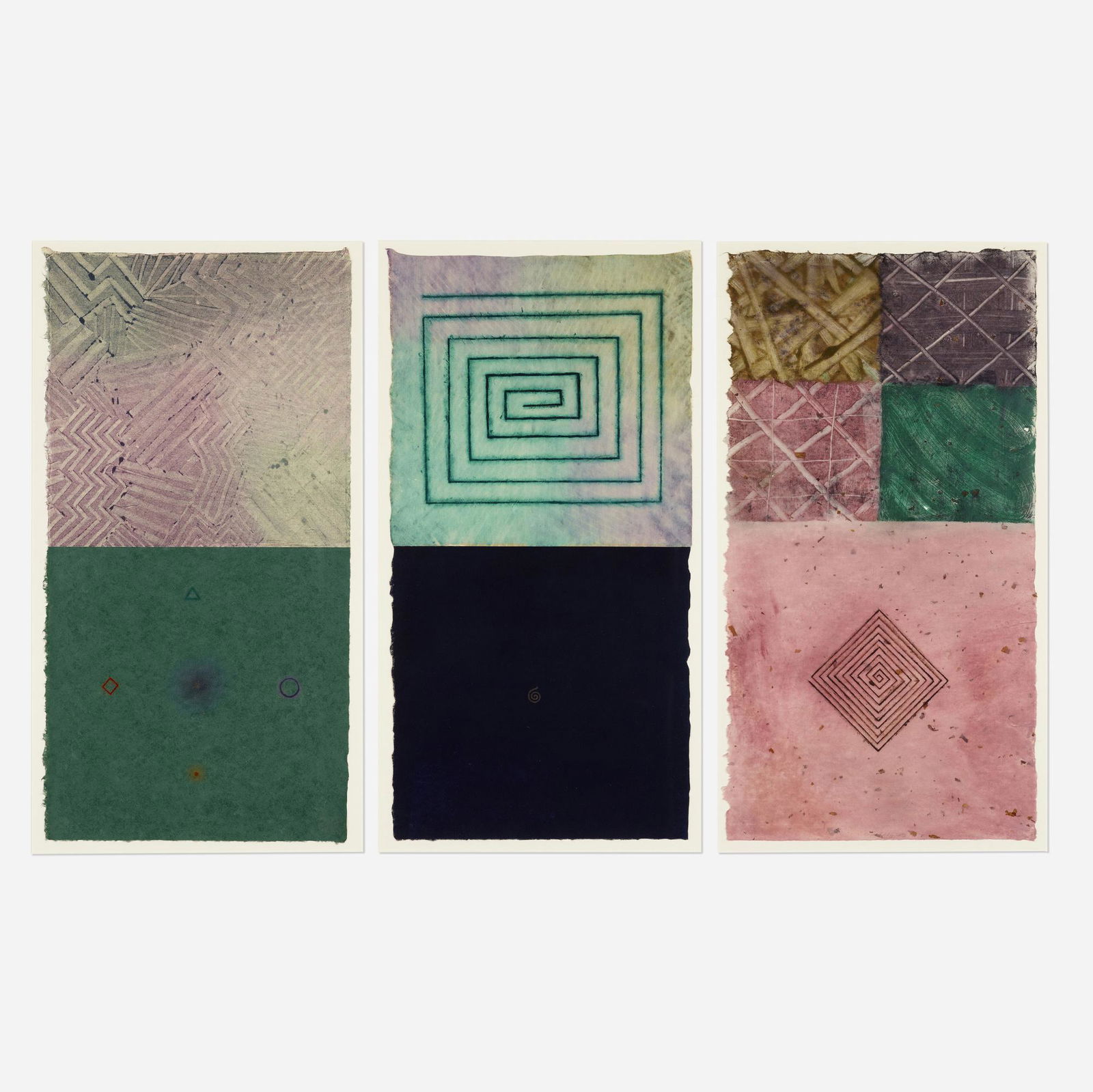 David Shapiro, Twice Told Tales (three works): David Shapiro Twice Told Tales (three works) 1983monotype on Okawara 38.5 h × 24.5 w in (98 × 62 cm) Signed and dated to lower edge of each work 'David Shapiro 83'. These three wor