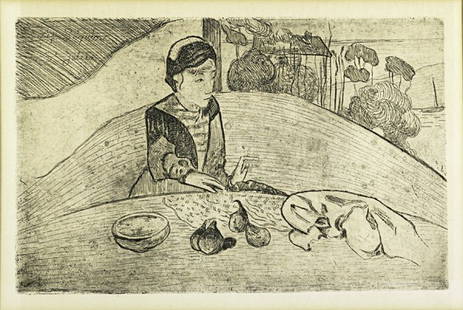 Paul Gauguin (French, 1848-1903) & Armand: Paul Gauguin (French, 1848-1903) & Armand Seguin (French, 1869-1903) La Femme aux Figues, ca. 1894; Etching (framed); Inscribed ''Chez Seguin a St Julien'' in plate upper left; 10 1/2'' x 16 1/4''