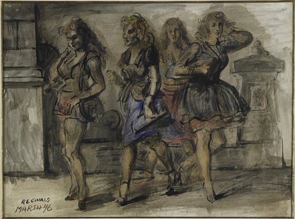 Reginald Marsh (American, 1898-1954) Girls in the: Reginald Marsh (American, 1898-1954) Girls in the Street, 1946; Tempera on paper (framed); Signed and dated; 21 3/4'' x 30 1/4'' (sight); Literature: ''American Images: The SBC Collection of Twentieth