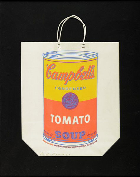 Andy Warhol (American, 1928-1987) Campbell's Soup: Andy Warhol (American, 1928-1987) Campbell's Soup Can on Shopping Bag, 1967; Screenprint in colors on paper shopping bag (framed); Signed and dated; 19 1/4'' x 17''; Provenance: Private Collection, Ne