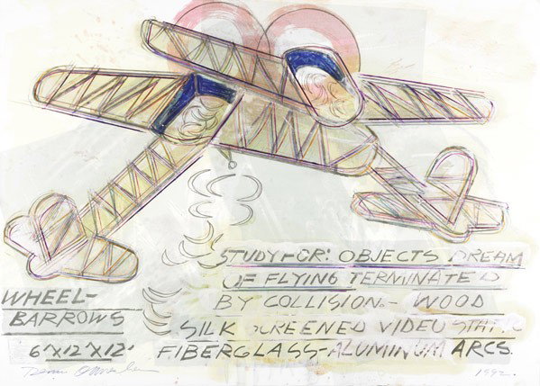 Dennis Oppenheim (American, b. 1938) Study for Obj: Dennis Oppenheim (American, b. 1938) Study for Objects, Dreams of Flying, 1992; Lithograph in colors with handwork; Signed and dated from an edition of 40; 34'' x 48'' (sheet); Printer and publisher: 