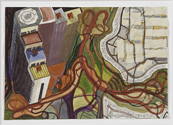 Franz Ackermann (German, b. 1963) Untitled (Mental: Franz Ackermann (German, b. 1963) Untitled (Mental Map: Berlin Trap), 1995; Mixed media on paper (framed); Signed and dated; 5'' x 7 3/8'' (sheet); Provenance: Neugerreimschneider Gallery (label on ve